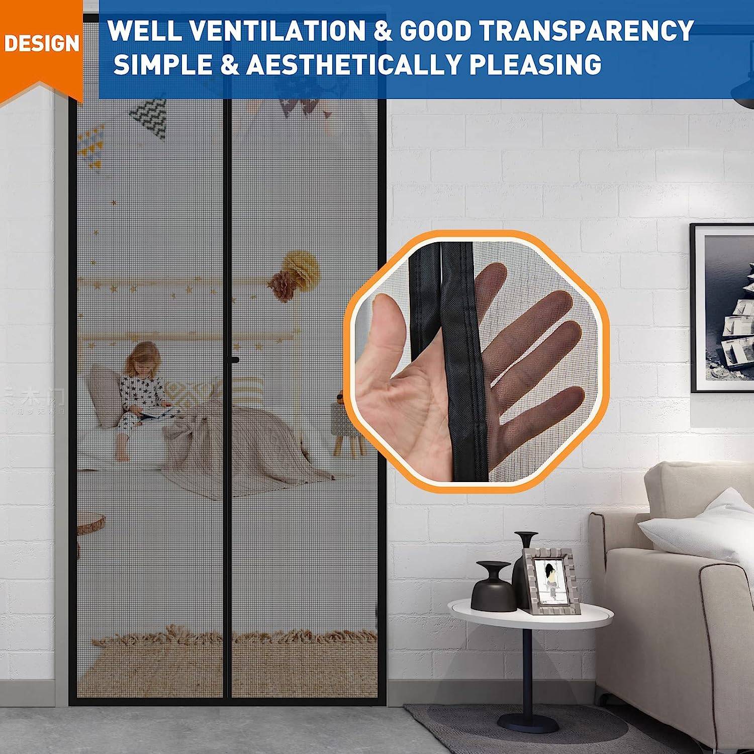 Magnetic Fly Screen Door - Black / 60cm (W) x 210cm (H): image 3